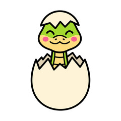 Cute Green Cartoon Dinosaur Hatching From A White Egg With Pink Cheeks And A Happy Expression Against A Transparent Background