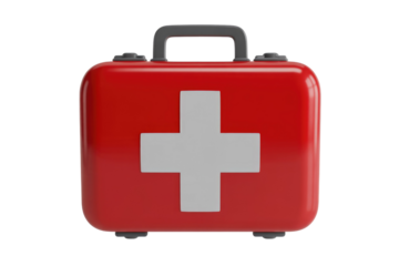 A red first-aid kit with a white cross, isolated on a transparent background. background removed