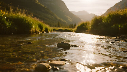 Clear mountain stream with polished pebbles