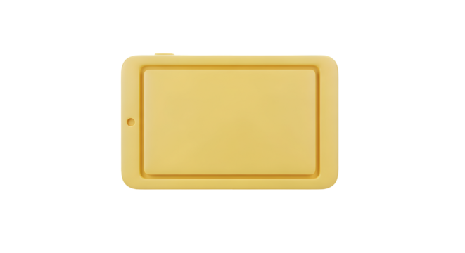 A simple square yellow light switch on a white background