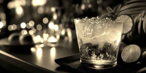 Refreshing mojito cocktail served at a lively outdoor gathering during a summer evening celebration