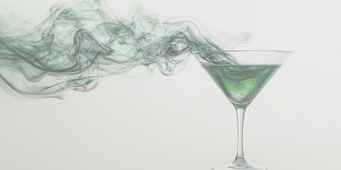 Green cocktail with swirling smoke creates an intriguing visual effect in a minimalist setting - Low Contrast