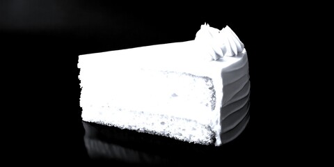 Layered vanilla cake slice with creamy frosting topped with swirls