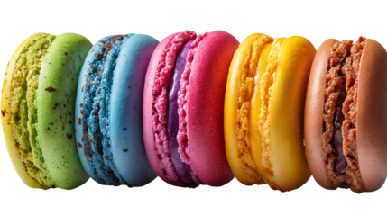 Vibrant Macaron Collection: An artistic display of colorful macarons showcases a spectrum of flavors, textures, and the delicate art of confectionery.