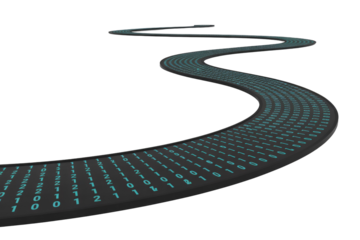 A winding path of binary code, representing the journey of data processing. background removed
