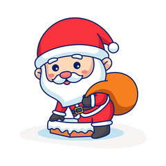 Cute Pixel Art Santa Claus Character Wearing Red Suit and Hat Carrying Orange Gift Bag Over Shoulder Festive Christmas Celebration Icon