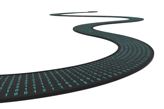 A winding path of binary code, representing the journey of data processing. background removed
