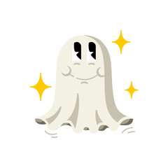 Cute Pixel Art Ghost with Sparkles and Transparent Background