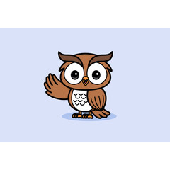 Cute Pixel Art Owl Waving Hello With Big Eyes On Light Blue Background