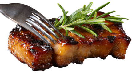 Gourmet Grilled Pork Belly Delights: Savor the essence of culinary artistry with a close-up shot of succulent, expertly grilled pork belly, glistening with a savory glaze.