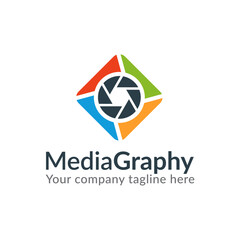 Naklejka premium Mediagraphy Logo Design – Photography and Media Studio Symbol