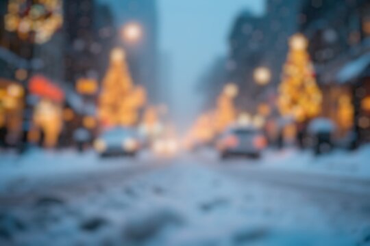 Blurry Street in winter by night