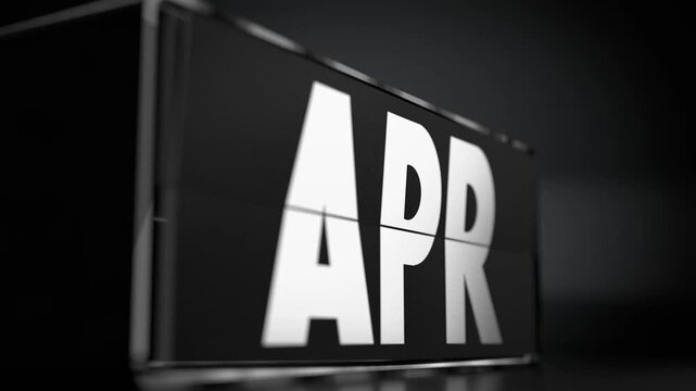 Flip calendar changing abbreviated months from January to December with selective focus - 3D 4k animation (3840x2160 px).