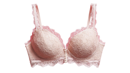 PNG of Elegant nude lace bra with delicate detailing, showcasing femininity and comfort in soft hues.