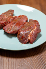 Close-Up of Marinated Raw Steak on a Plate
