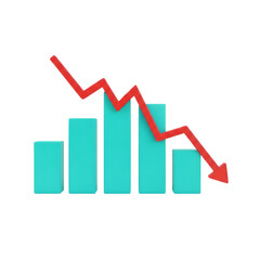 Obraz premium Bar Chart Graph Decline Red Arrow Teal Isolated On Transparent Background