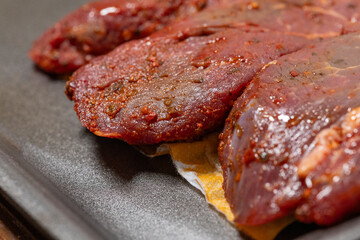 Close-Up of Marinated Raw Steak on a Plate
