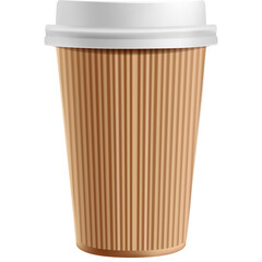 A Cardboard Coffee Cup With a White Lid On A Transparent Background