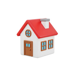 House Home Red Roof 3D Render Isolated On Transparent Background