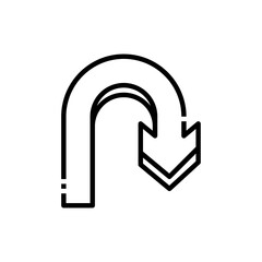 A Black Outline Arrow Symbol With A U Turn Shape And A Pointed End On A Transparent White Background Indicating Direction Or Change In Path