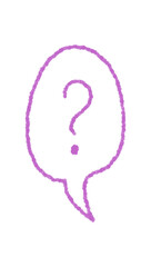 Obraz premium Crayon contour question balloon forms a speech bubble. Chat and talk icon for conversation or message. Hand drawn purple style, modern look, perfect for communication, post or web media template.
