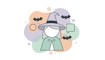 Minimalist witch with bats and speech bubble perfect for Halloween designs or magical concepts