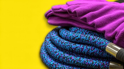 Jump Rope and Gloves Resting on Vibrant Background Ready for Workout Session or Training