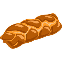 A golden brown braided bread roll with a shiny crust and segmented top presented against a clean transparent background as a graphic illustration