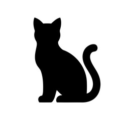 Silhouette of Seated Feline Pet Animal with Curled Tail against White Background