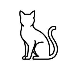 Minimalist outline graphic of a sitting domestic feline with curved tail