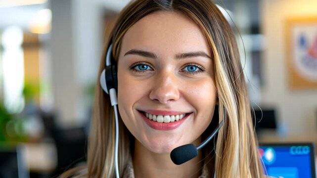 Smiling Support: A friendly customer service representative exudes warmth and professionalism, her genuine smile conveying empathy and assistance.