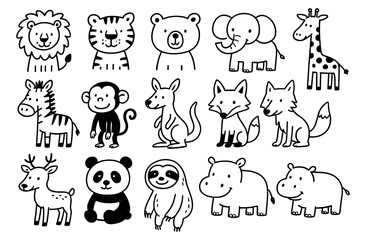 Adorable hand drawn animal characters for kids' design projects