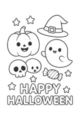 Cartoon vector illustration set of a cute character's coloring page design for kids - Halloween doodle