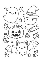 A funny cartoon vector icon set illustration for children's design - Halloween doodle coloring