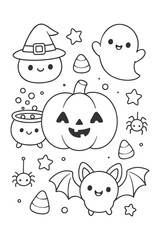 Funny cartoon icon vector illustration - Halloween doodle coloring