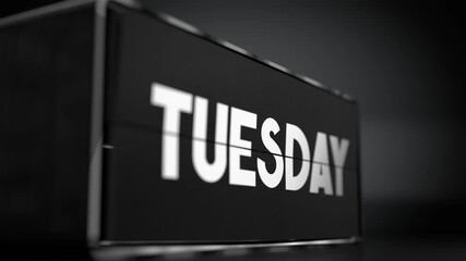 Flip calendar changing days of a week from Sunday to Saturday with selective focus - 3D 4k animation (3840x2160 px).