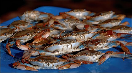 Enjoying a Feast of Crabs With Vibrant Colors at a Seaside Location During the Afternoon