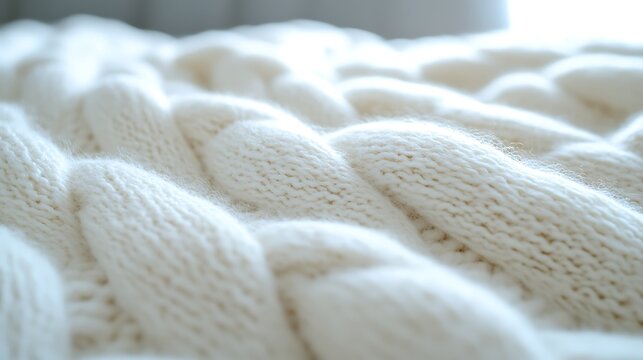 Cozy Cream Chunky knit blanket Soft focus textures of comfort.