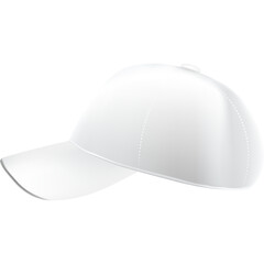 A Plain White Baseball Cap With A Curved Brim And Six Panel Construction Rendered In A Photorealistic Style On A Transparent Background