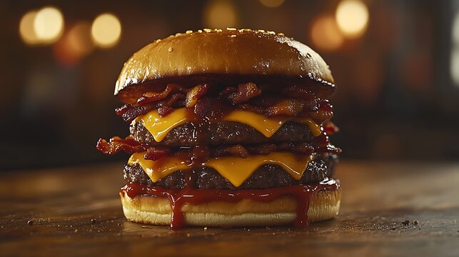 Delicious Double Bacon Cheeseburger  Mouthwatering Indulgence.