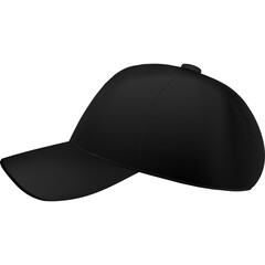 A Simple Black Baseball Cap With A Curved Brim On A Transparent Background