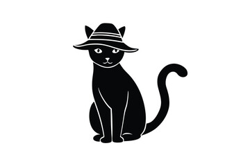 cat in summer hat silhouette vector art