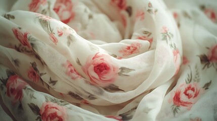 Rose Silk Delicate floral pattern with soft folds, light, and airy fabric texture.