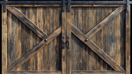 Naklejka premium Rustic Wooden Barn Doors with Metal Hardware with Close Up.