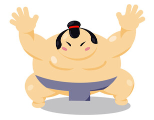 Happy Sumo Wrestler Cartoon Raising Hands PNG
Description: Cheerful cartoon sumo wrestler with raised hands expressing excitement. Perfect for animation frames, emoticons, or Japanese sport illustrati