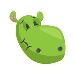 Sad Cartoon Hippopotamus Head Graphic Illustration With Transparent Background And Green Skin And Pink Ears