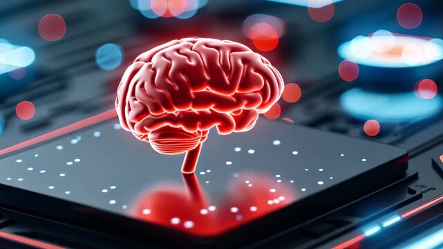 Artificial Intelligence Brain: A glowing representation of a brain on a circuit board, symbolizing the intersection of technology and intelligence. Exploring the cutting edge of innovation.
