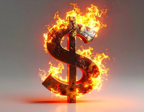 A fiery dollar sign symbolises the destruction of wealth in a dramatic visual.