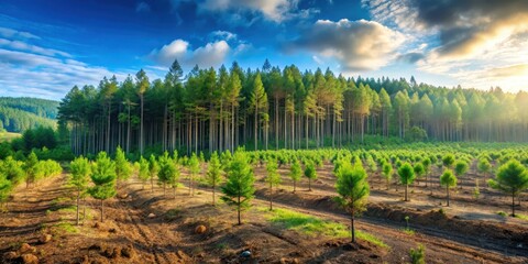 Obraz premium Sustainable forest regeneration after reforestation efforts , renewal, ecolology, renewal, ecolology, environment, growth
