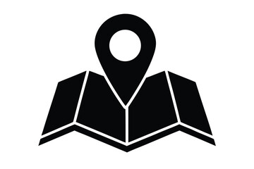 map with pin silhouette vector art